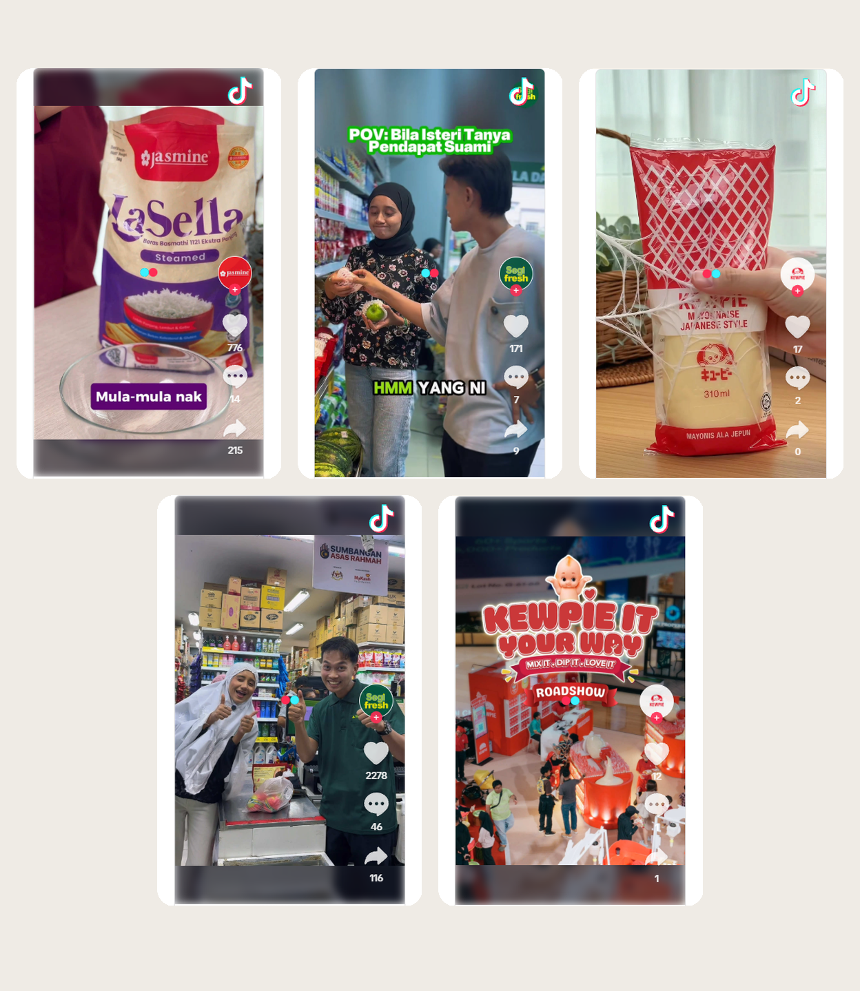 Collage of sample TikTok food videos produced by iCookAsia Digital