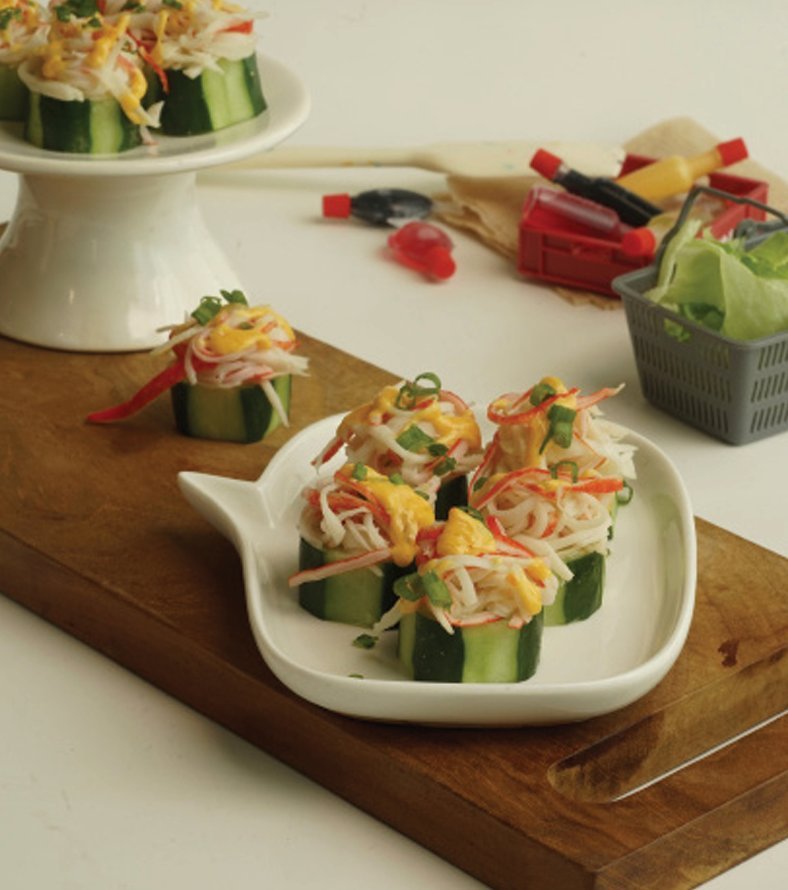 Prepared cucumber canapes styled for food photography