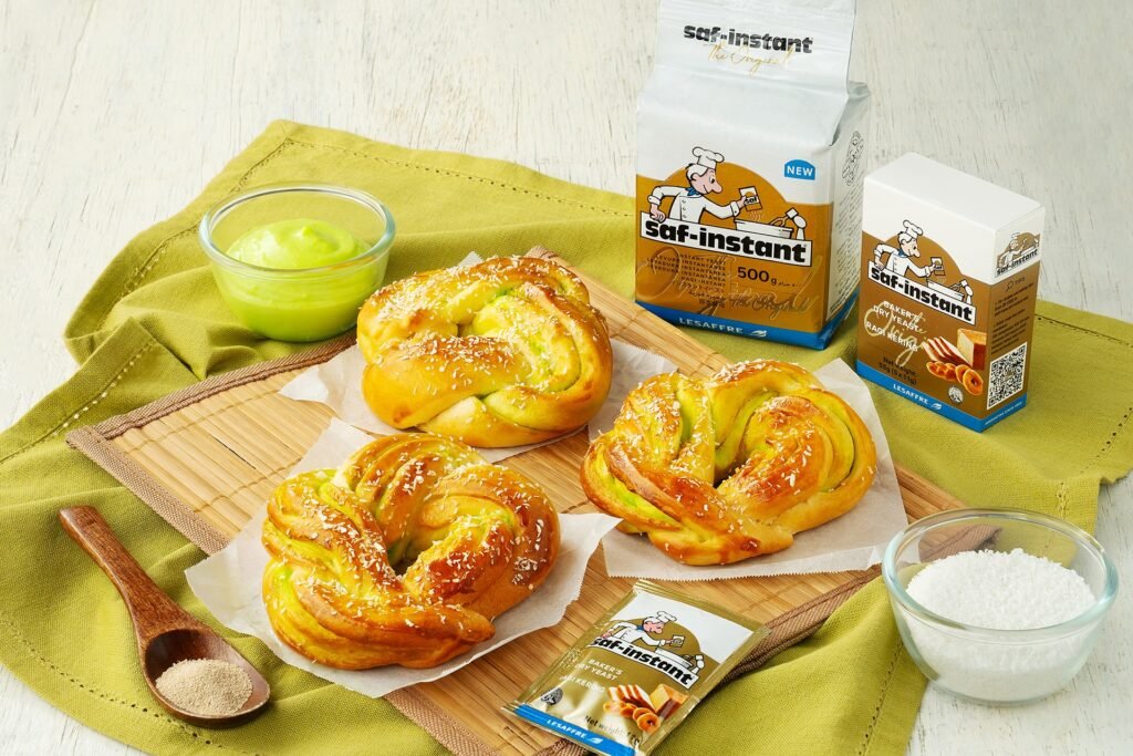 Pandan babka knots with pandan cream and Saf-instant yeast
