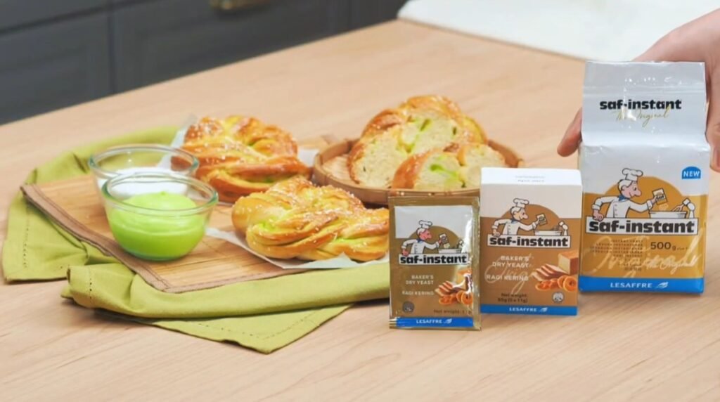 Pandan babka buns with pandan cream and Saf-instant yeast packs