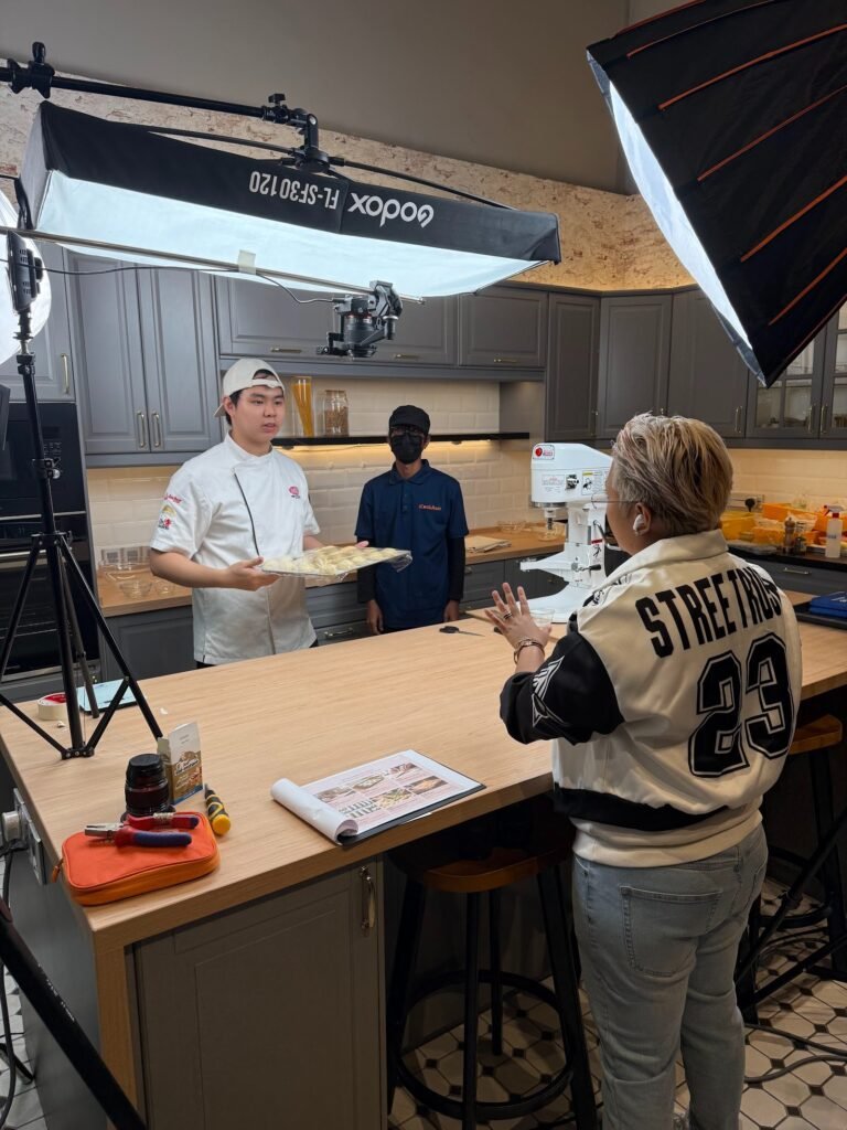 iCookAsia team briefing Lesaffre bakery chefs on the technical video set