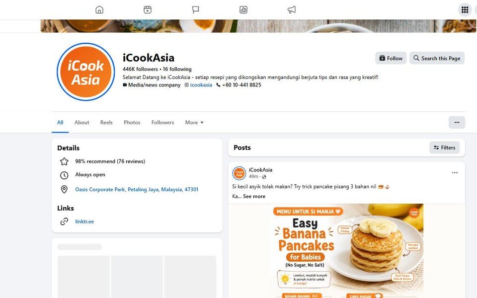 iCookAsia Facebook page screenshot