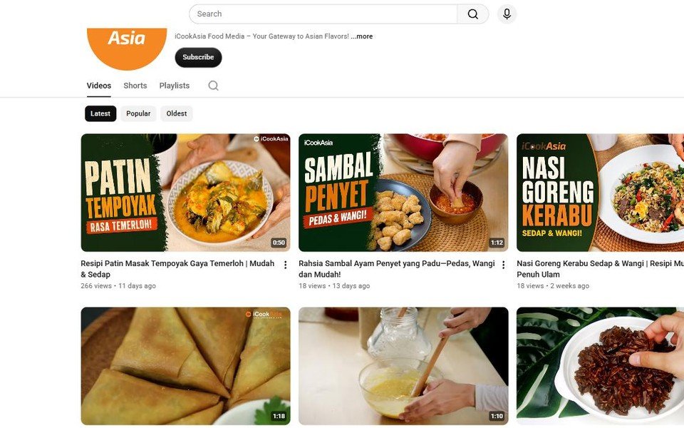 iCookAsia Food Media YouTube channel screenshot