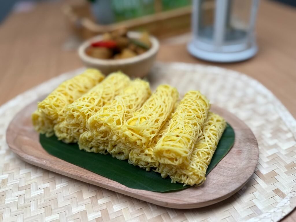Roti Jala Sparkling on a banana leaf