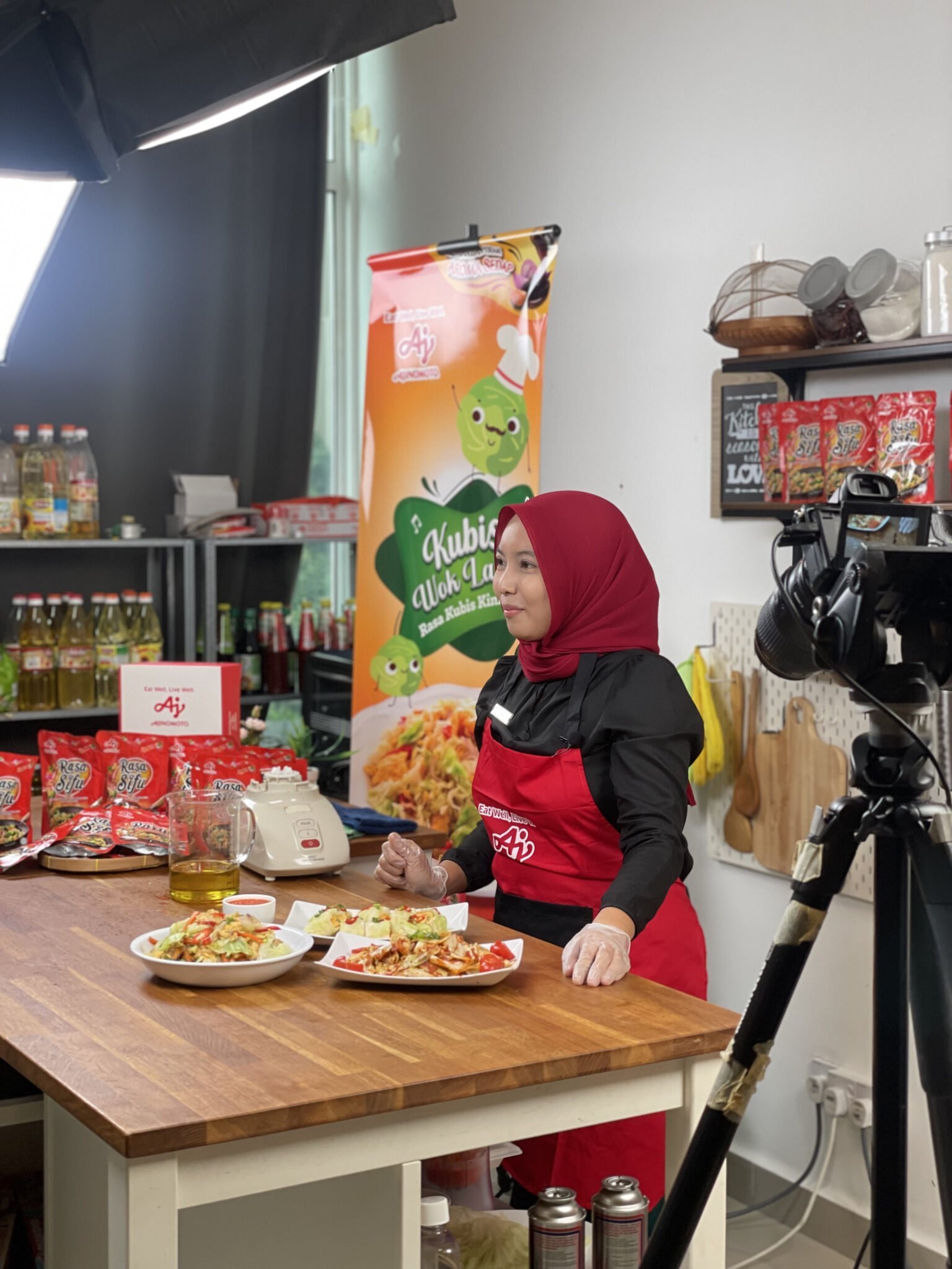 Chef filming a cooking demonstration