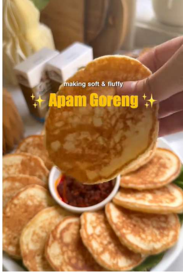 Apam Goreng recipe video still showing fluffy apam served with sambal ikan bilis